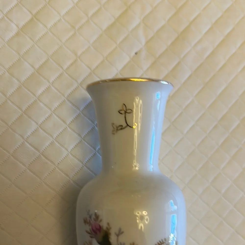 VTG Pale Blue Porcelain Mini Vase with Cherry Blossom Accents Extra Small